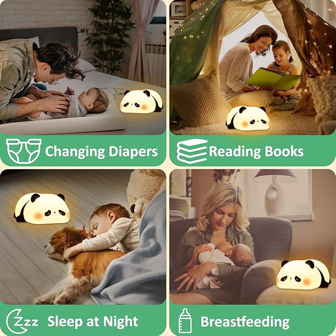 Lying Panda Night Light - Soft Silicone Color-Changing LED Touch Lamp with Timer for Bedroom & Office