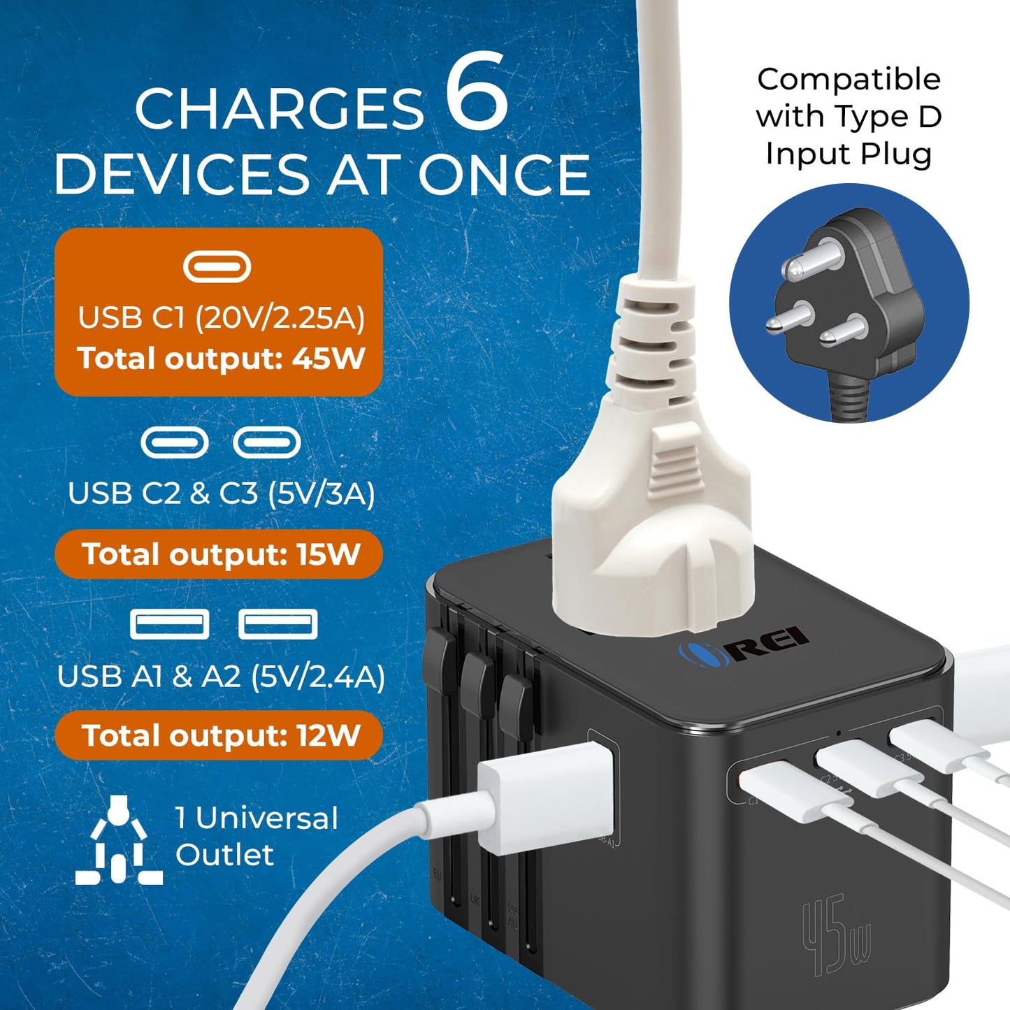 4 in 1 Universal Charger Adapter, 2 USB QC 3.0, 20W USB-C, All in One Fast Charging, International Travel Adapter for Phone, Laptop, Mobile, Tablet