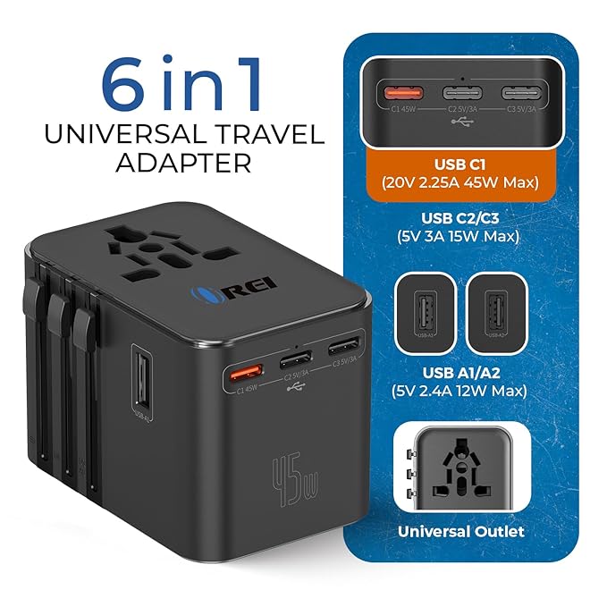 4 in 1 Universal Charger Adapter, 2 USB QC 3.0, 20W USB-C, All in One Fast Charging, International Travel Adapter for Phone, Laptop, Mobile, Tablet