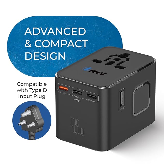 4 in 1 Universal Charger Adapter, 2 USB QC 3.0, 20W USB-C, All in One Fast Charging, International Travel Adapter for Phone, Laptop, Mobile, Tablet