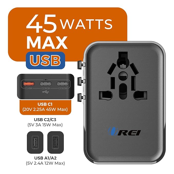 4 in 1 Universal Charger Adapter, 2 USB QC 3.0, 20W USB-C, All in One Fast Charging, International Travel Adapter for Phone, Laptop, Mobile, Tablet