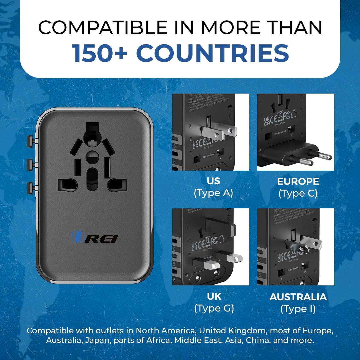 4 in 1 Universal Charger Adapter, 2 USB QC 3.0, 20W USB-C, All in One Fast Charging, International Travel Adapter for Phone, Laptop, Mobile, Tablet