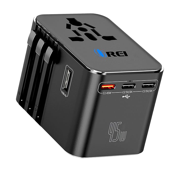 4 in 1 Universal Charger Adapter, 2 USB QC 3.0, 20W USB-C, All in One Fast Charging, International Travel Adapter for Phone, Laptop, Mobile, Tablet